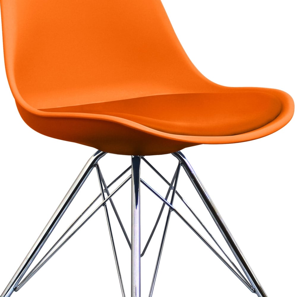 Soho Orange Plastic Dining Chair with Chrome Metal Legs