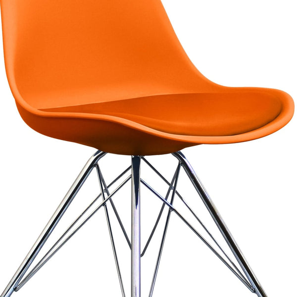 Soho Orange Plastic Dining Chair with Chrome Metal Legs
