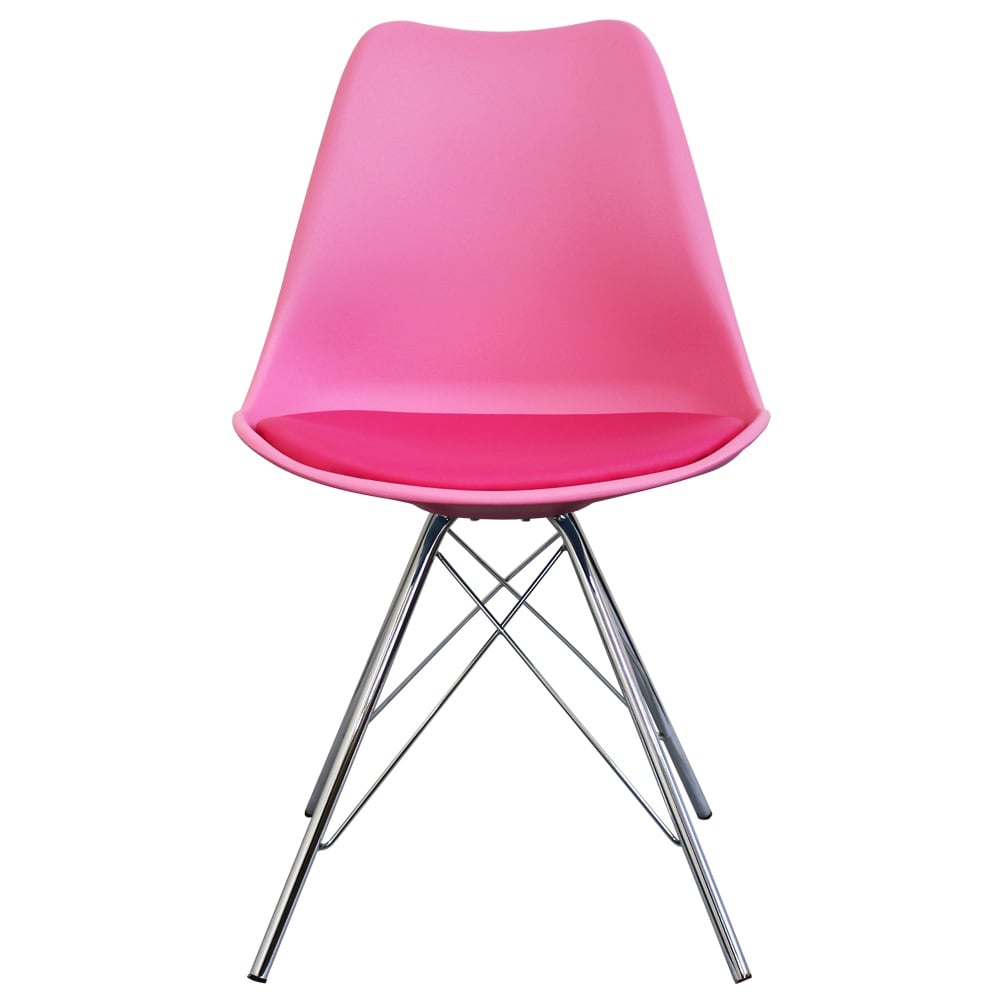 OUTLET Soho Bright Pink Plastic Dining Chair with Chrome Metal Legs