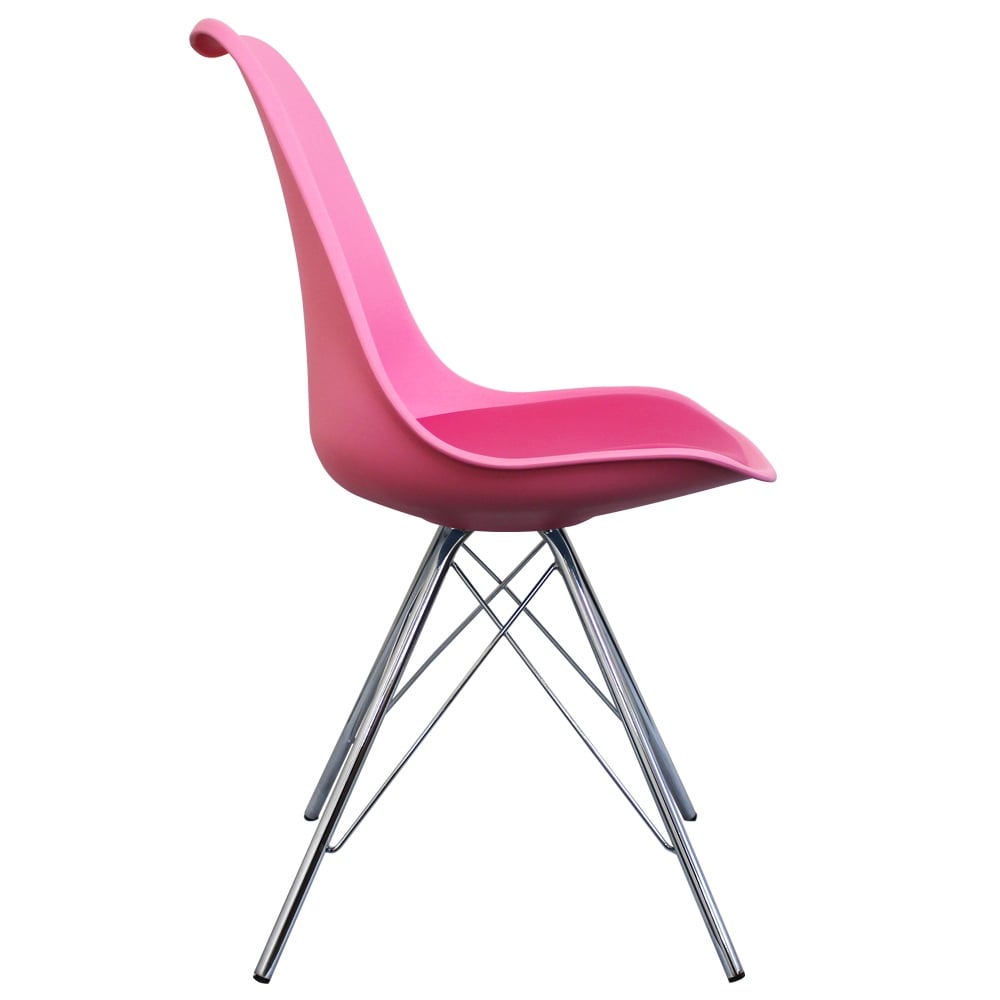 OUTLET Soho Bright Pink Plastic Dining Chair with Chrome Metal Legs