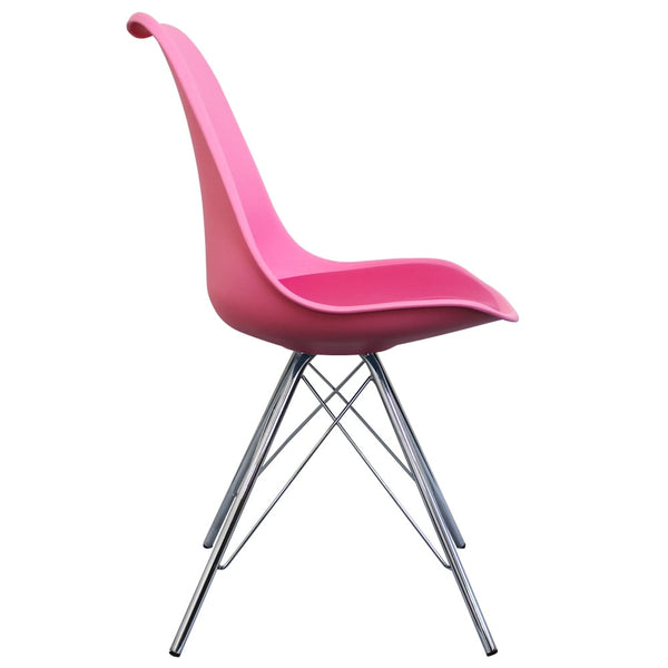 OUTLET Soho Bright Pink Plastic Dining Chair with Chrome Metal Legs