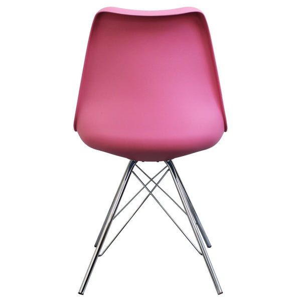 OUTLET Soho Bright Pink Plastic Dining Chair with Chrome Metal Legs