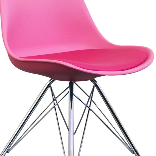 OUTLET Soho Bright Pink Plastic Dining Chair with Chrome Metal Legs