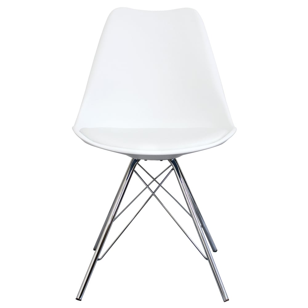 Soho White Plastic Dining Chair with Chrome Metal Legs