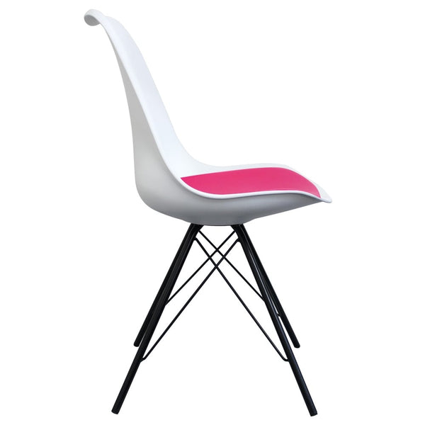Soho White and Bright Pink Dining Chair with Black Metal Legs