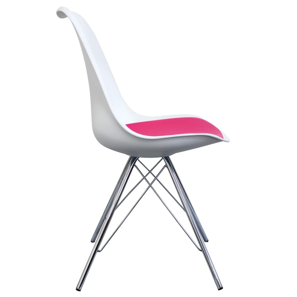 Soho White and Bright Pink Dining Chair with Chrome Metal Legs