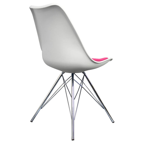 Soho White and Bright Pink Dining Chair with Chrome Metal Legs