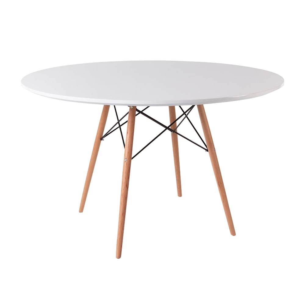 Soho Large White Circular Dining Table with Beech Wood Legs