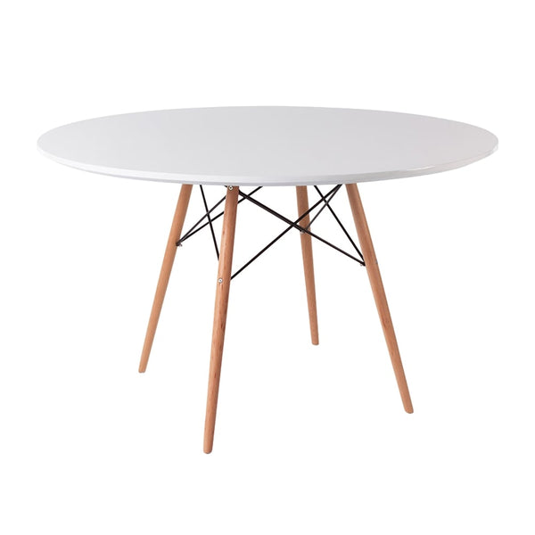Soho Large White Circular Dining Table with Beech Wood Legs