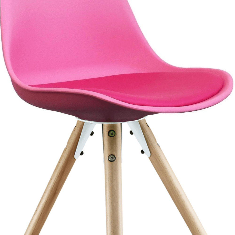 Soho Bright Pink Plastic Dining Chair with Pyramid Light Wood Legs