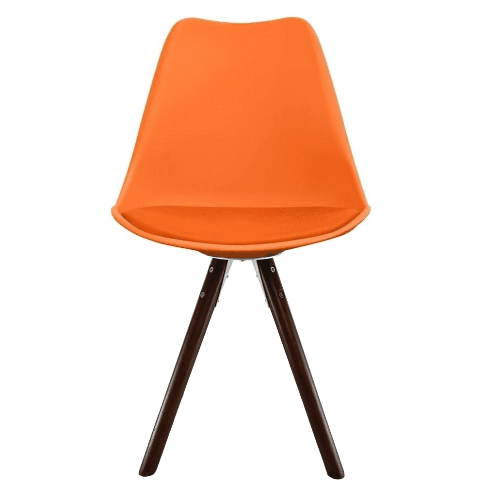 Soho Orange Plastic Dining Chair with Pyramid Dark Wood Legs