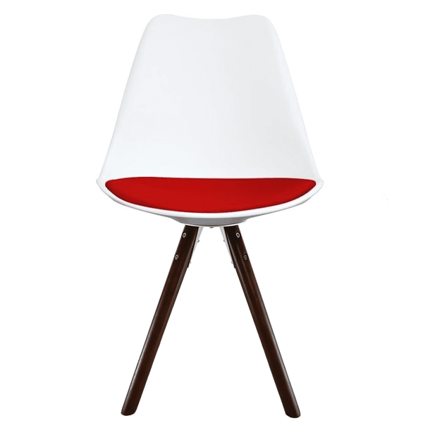 Soho White and Red Dining Chair with Pyramid Dark Wood Legs