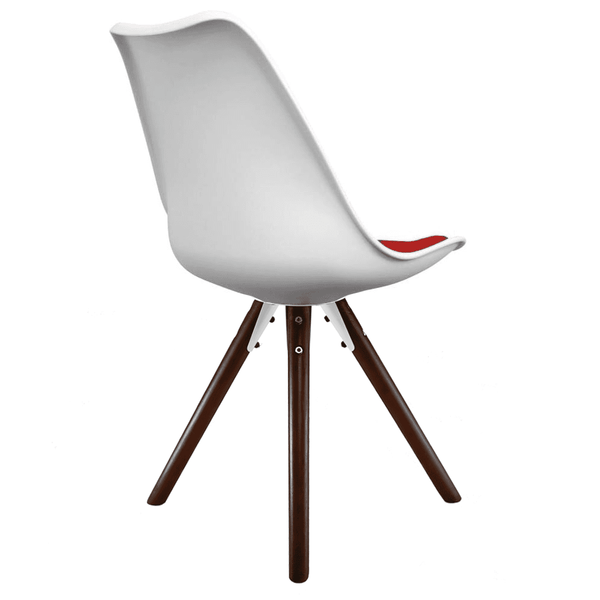 Soho White and Red Dining Chair with Pyramid Dark Wood Legs