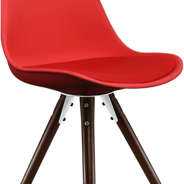 Soho Red Plastic Dining Chair with Pyramid Dark Wood Legs