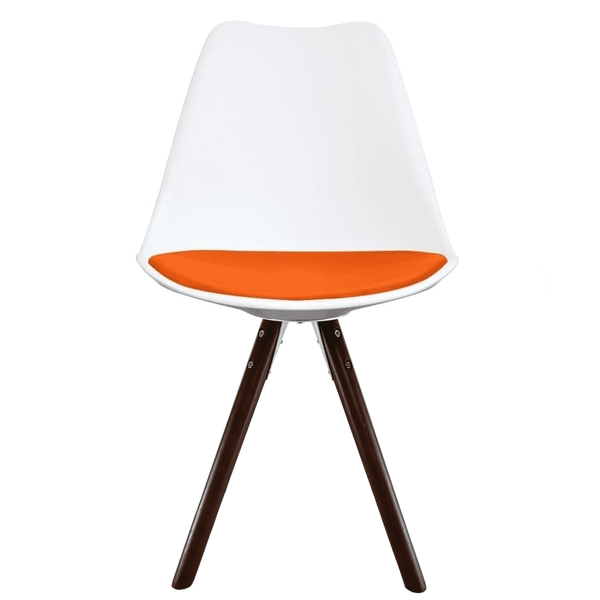 Soho White and Orange Dining Chair with Pyramid Dark Wood Legs