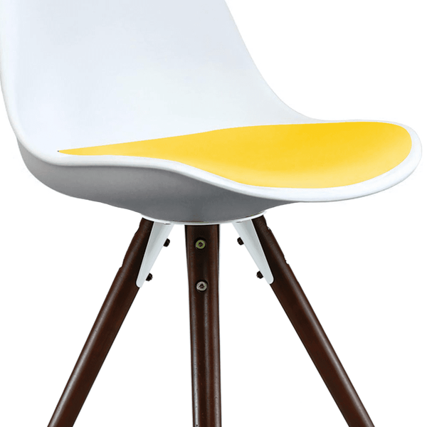 Soho White and Yellow Dining Chair with Pyramid Dark Wood Legs