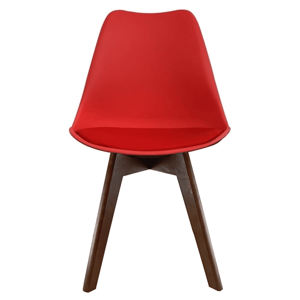 Soho Red Plastic Dining Chair with Squared Dark Wood Legs