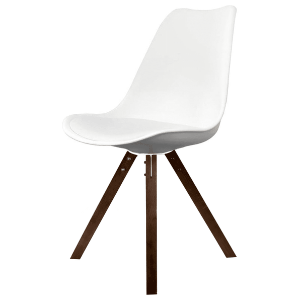 Soho White Plastic Dining Chair with Square Pyramid Dark Wood Legs