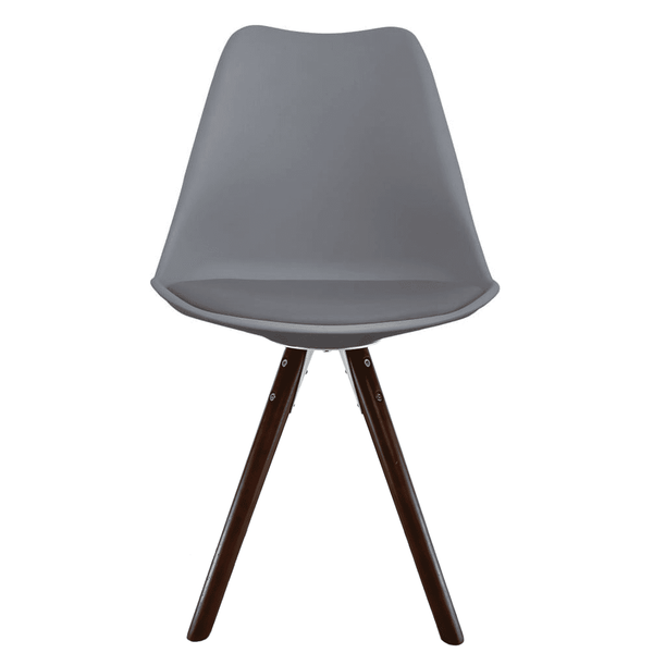 Soho Dark Grey Plastic Dining Chair with Pyramid Dark Wood Legs