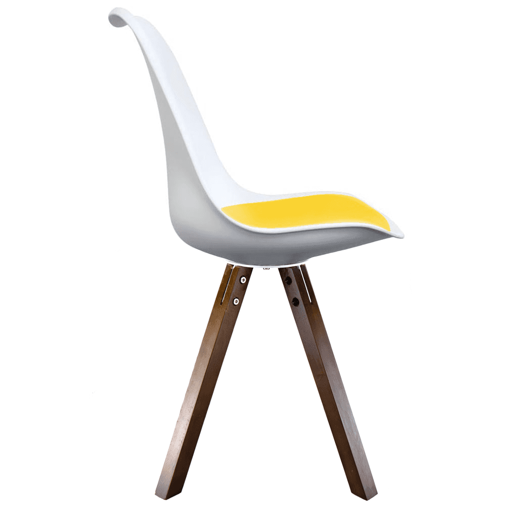 Soho White and Yellow Dining Chair with Square Pyramid Dark Wood Legs