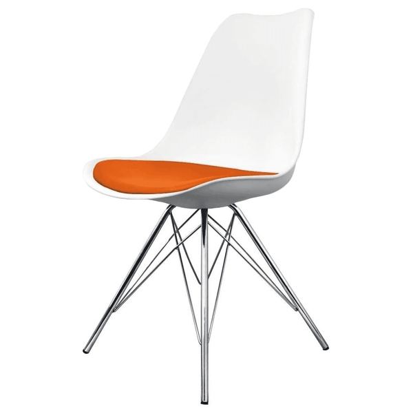 Soho White and Orange Dining Chair with Chrome Metal Legs