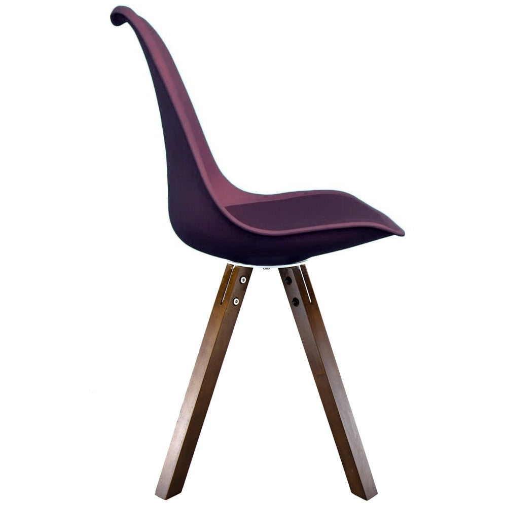 Soho Aubergine Purple Plastic Dining Chair with Square Pyramid Dark Wood Legs