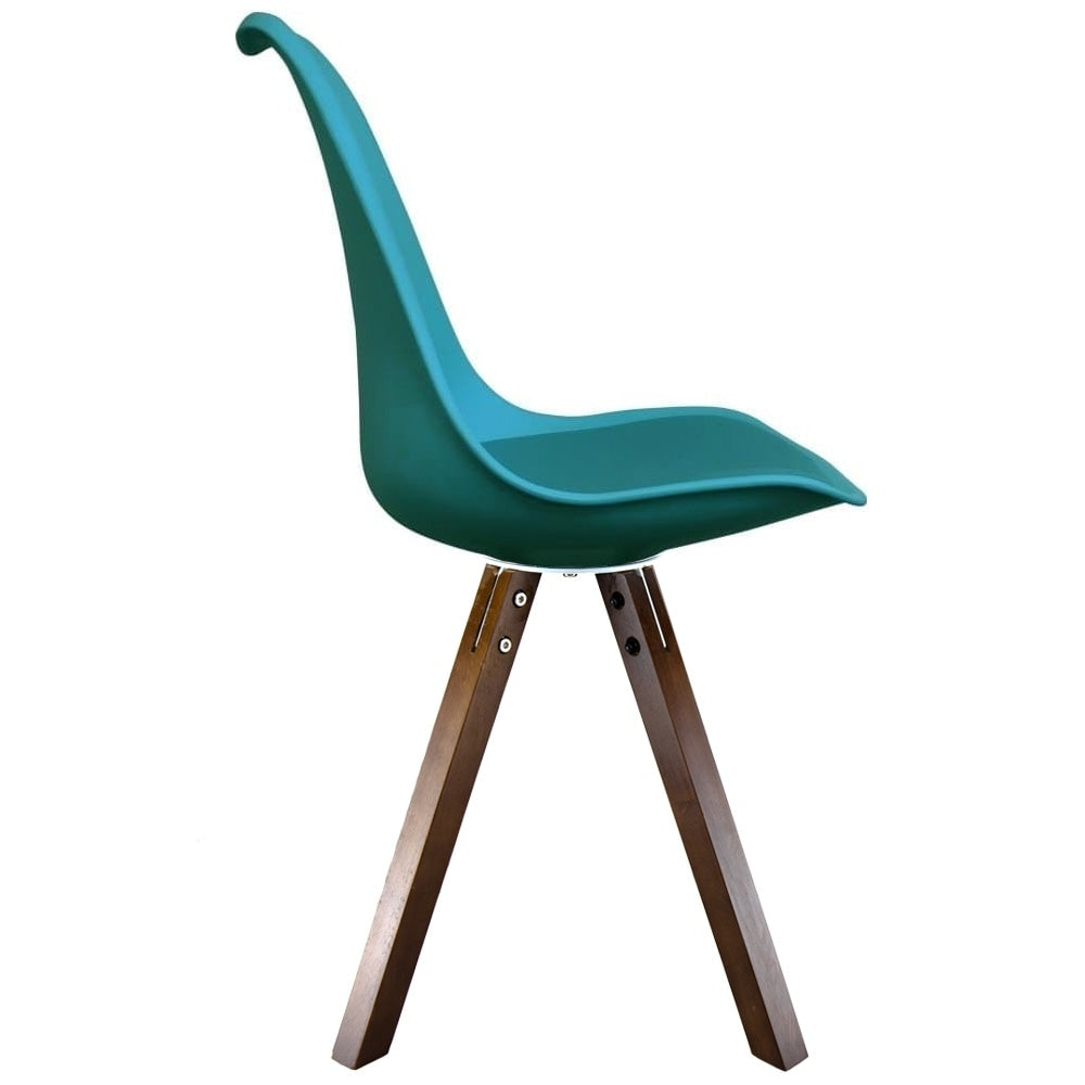 Soho Teal Plastic Dining Chair with Square Pyramid Dark Wood Legs