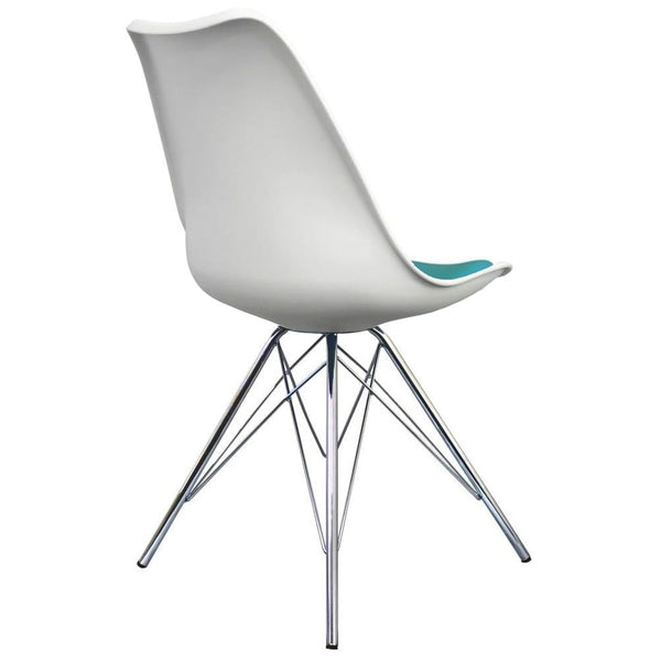 Soho White and Teal Dining Chair with Chrome Metal Legs