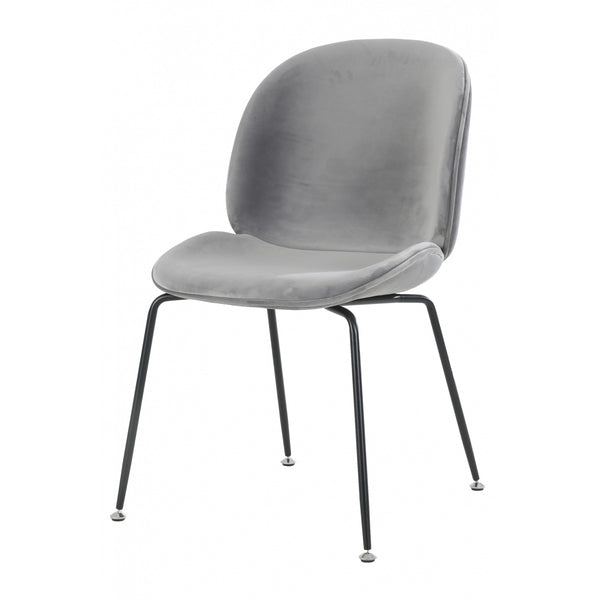 Luxurious Light Grey Velvet Dining Chair with Black Metal Legs