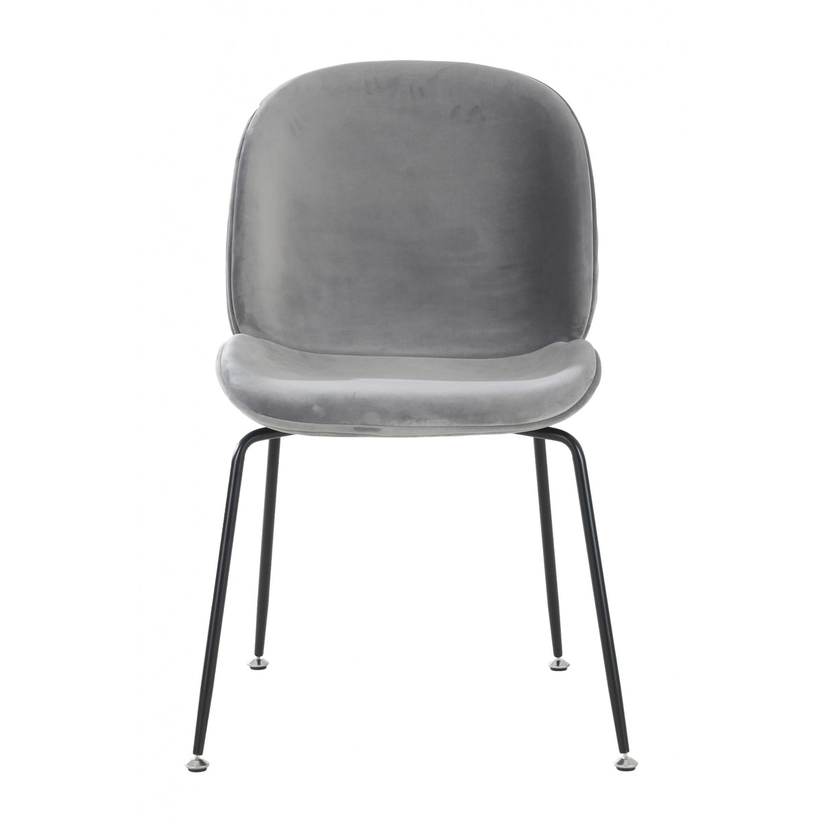 Luxurious Light Grey Velvet Dining Chair with Black Metal Legs