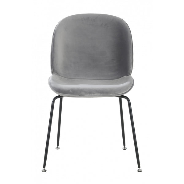 Luxurious Light Grey Velvet Dining Chair with Black Metal Legs