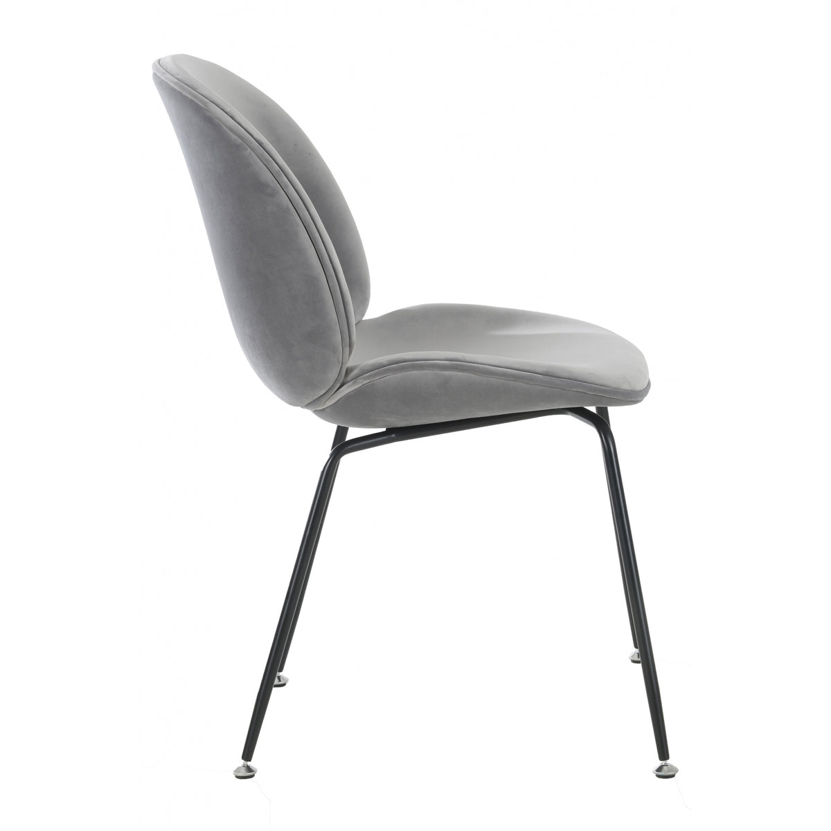 Luxurious Light Grey Velvet Dining Chair with Black Metal Legs