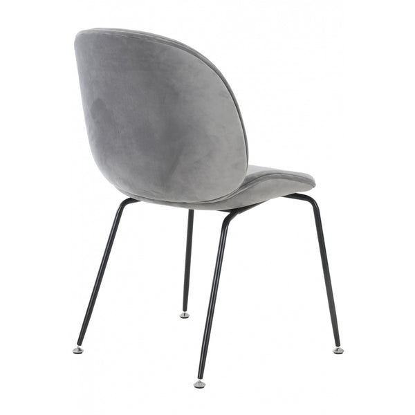 Luxurious Light Grey Velvet Dining Chair with Black Metal Legs