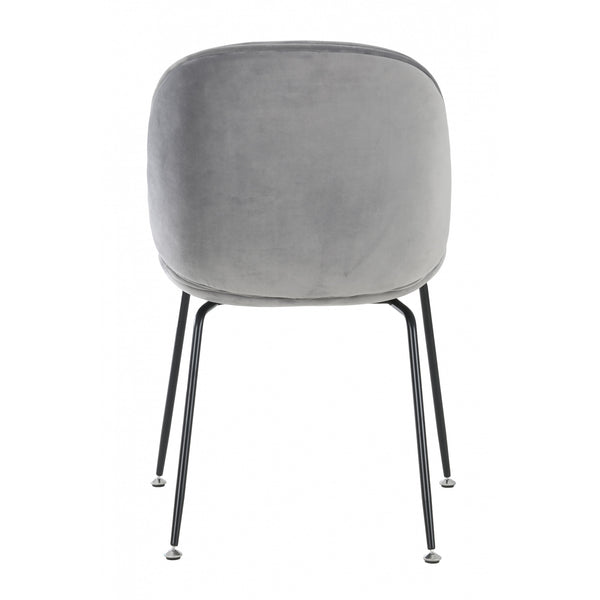 Luxurious Light Grey Velvet Dining Chair with Black Metal Legs