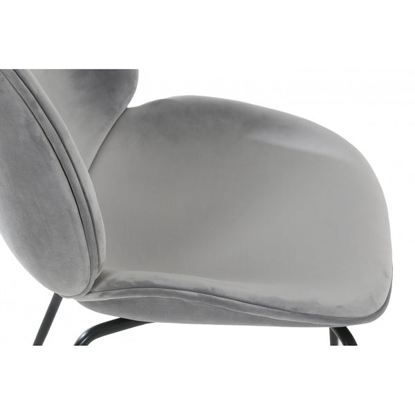 Luxurious Light Grey Velvet Dining Chair with Black Metal Legs