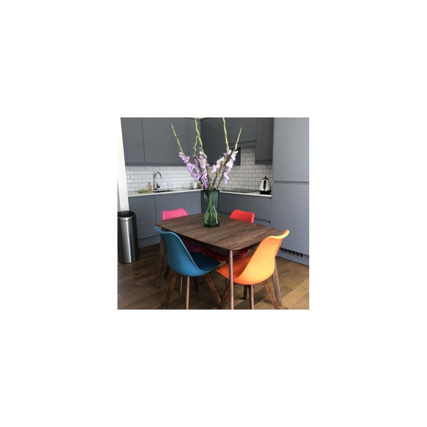 Soho Red Plastic Dining Chair with Squared Dark Wood Legs