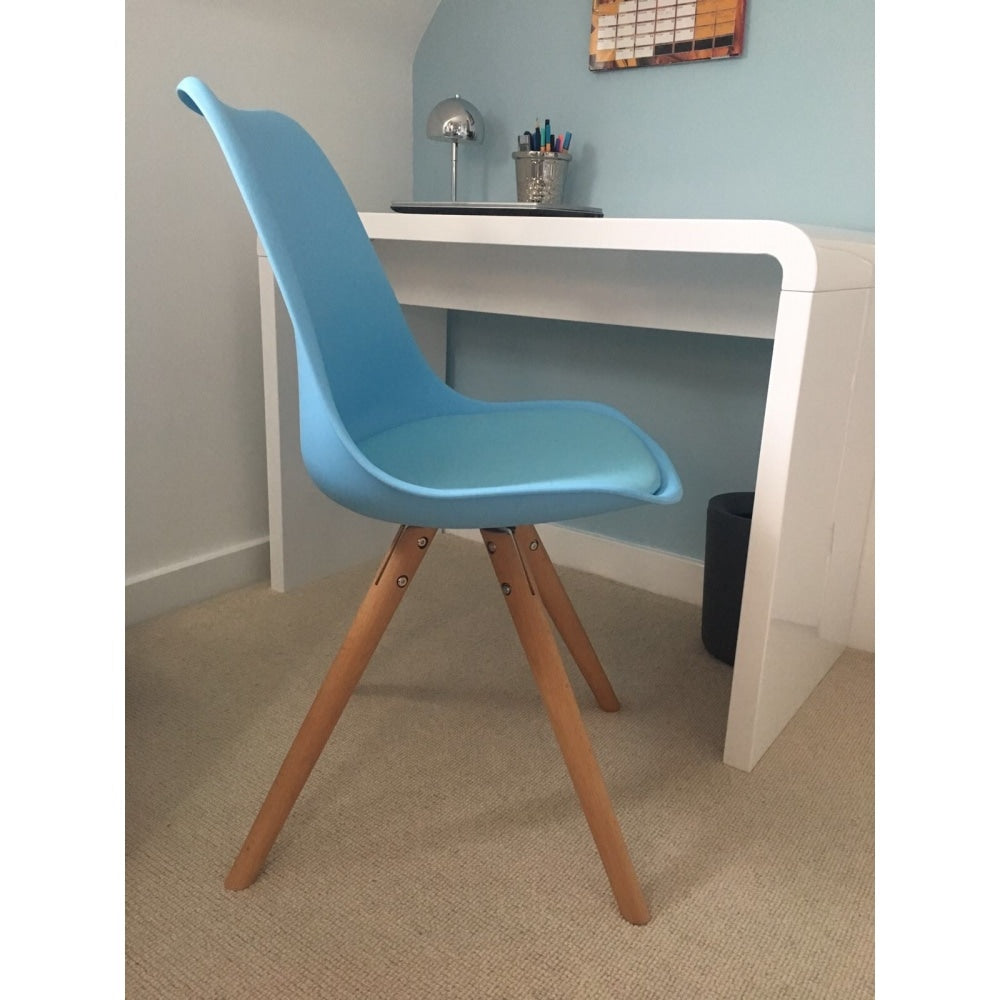 Soho Bright Pink Plastic Dining Chair with Pyramid Light Wood Legs
