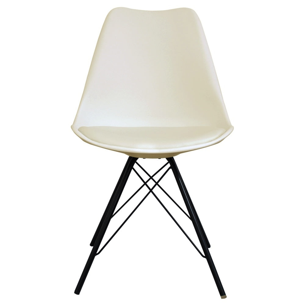 Soho Vanilla Plastic Dining Chair with Black Metal Legs