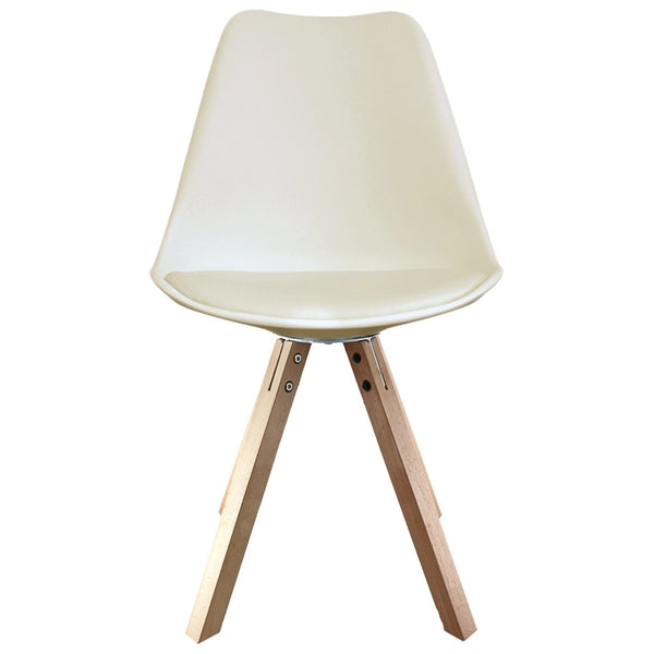 Soho Vanilla Plastic Dining Chair with Square Pyramid Light Wood Legs