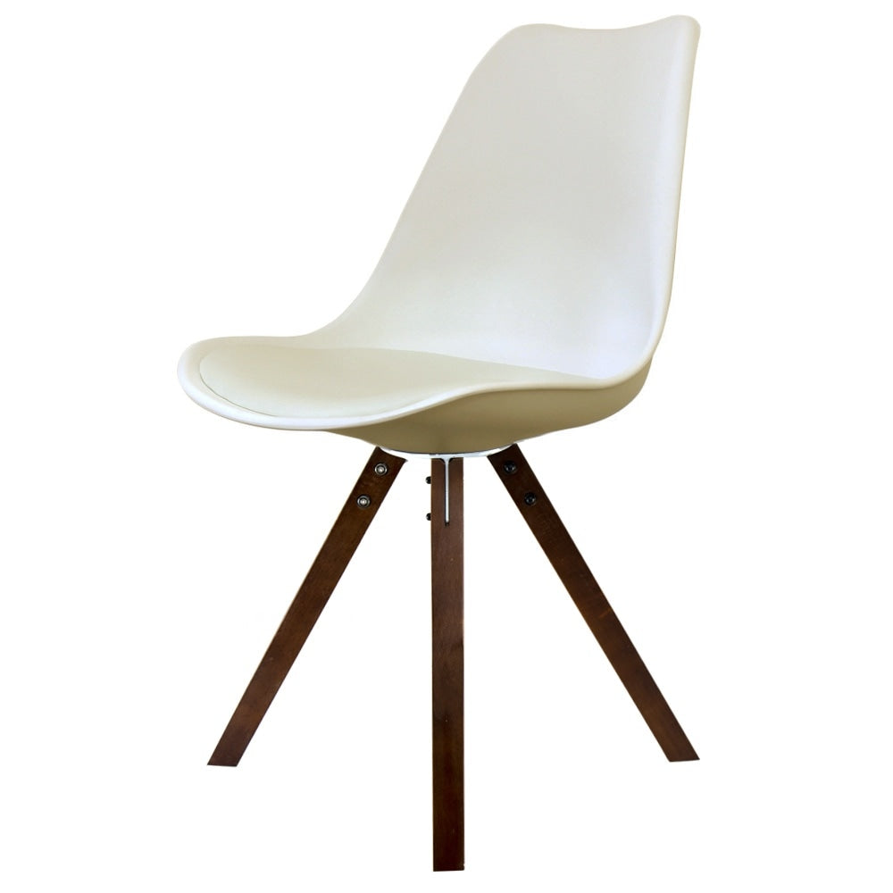 Soho Vanilla Plastic Dining Chair with Square Pyramid Dark Wood Legs