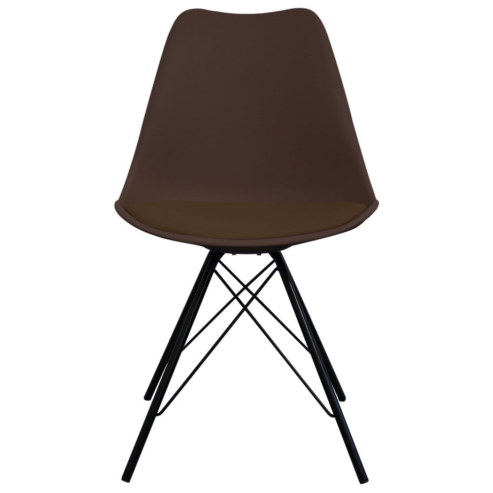 Soho Chocolate Brown Plastic Dining Chair with Black Metal Legs