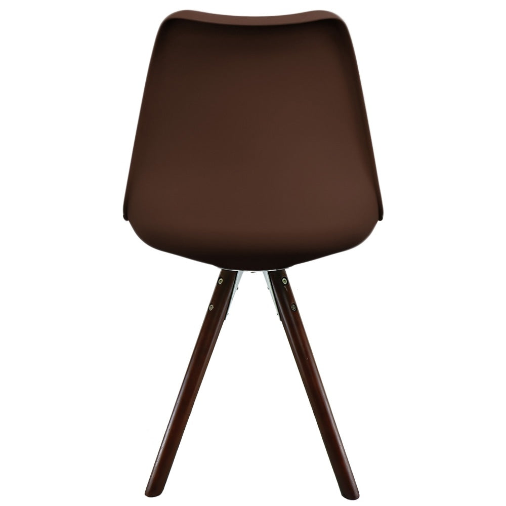 Soho Chocolate Brown Plastic Dining Chair with Pyramid Dark Wood Legs