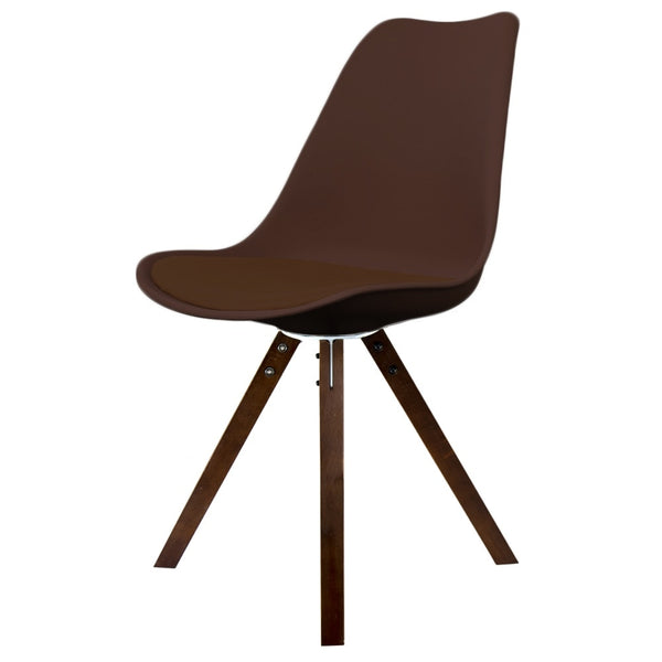 Soho Chocolate Brown Plastic Dining Chair with Square Pyramid Dark Wood Legs