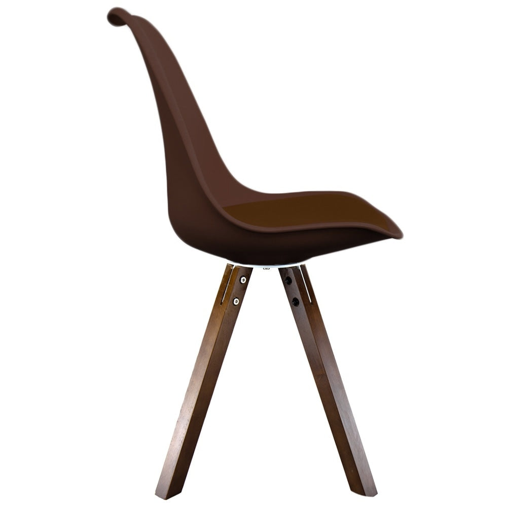 Soho Chocolate Brown Plastic Dining Chair with Square Pyramid Dark Wood Legs