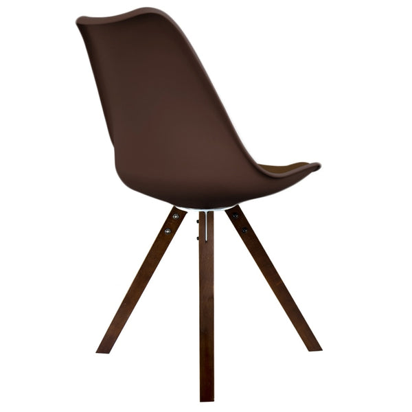 Soho Chocolate Brown Plastic Dining Chair with Square Pyramid Dark Wood Legs