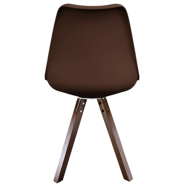 Soho Chocolate Brown Plastic Dining Chair with Square Pyramid Dark Wood Legs