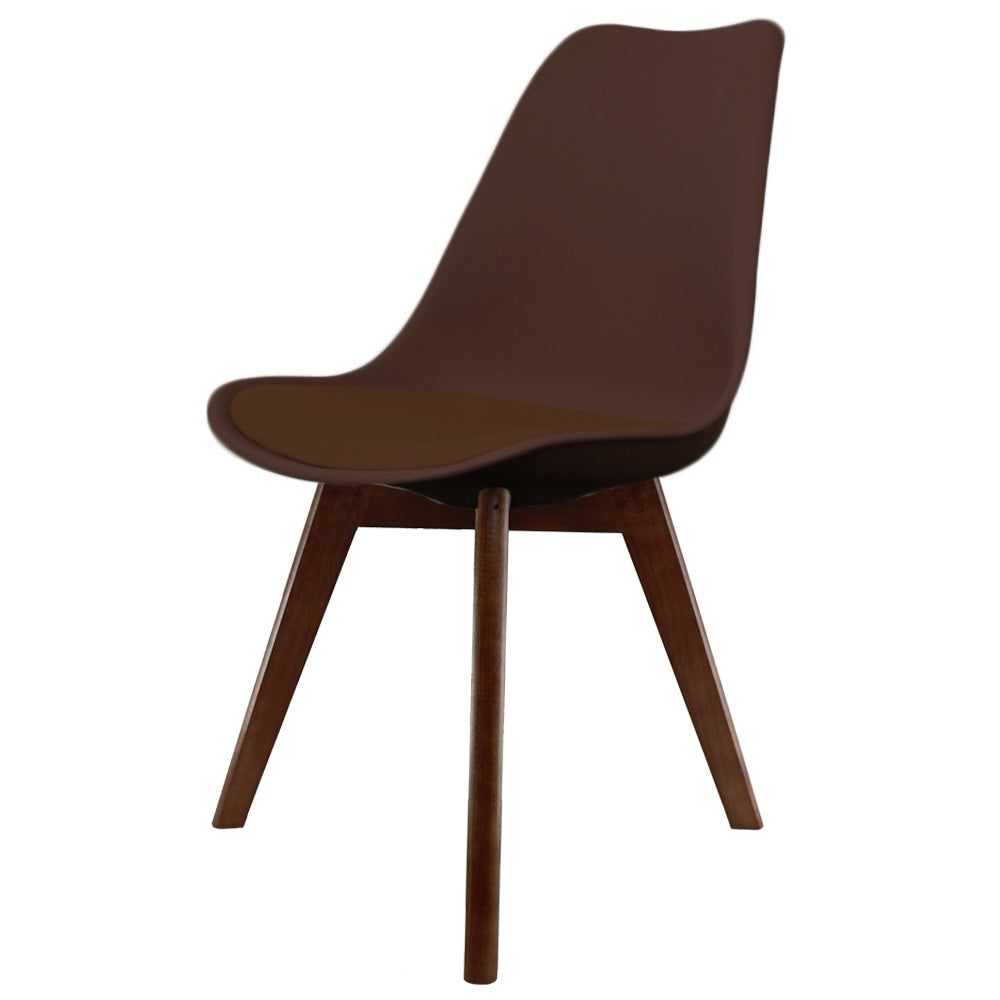 Soho Chocolate Brown Plastic Dining Chair with Squared Dark Wood Legs