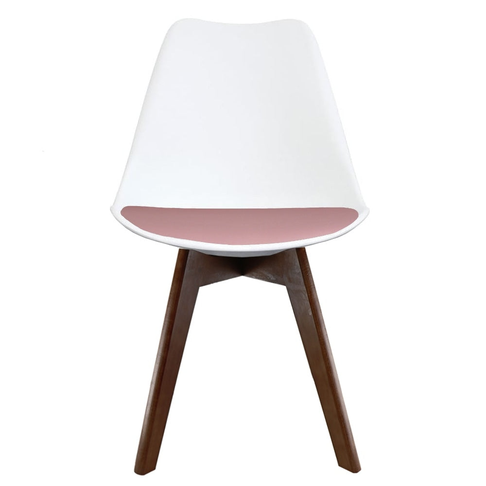Soho White and Blush Pink Dining Chair with Squared Dark Wood Legs