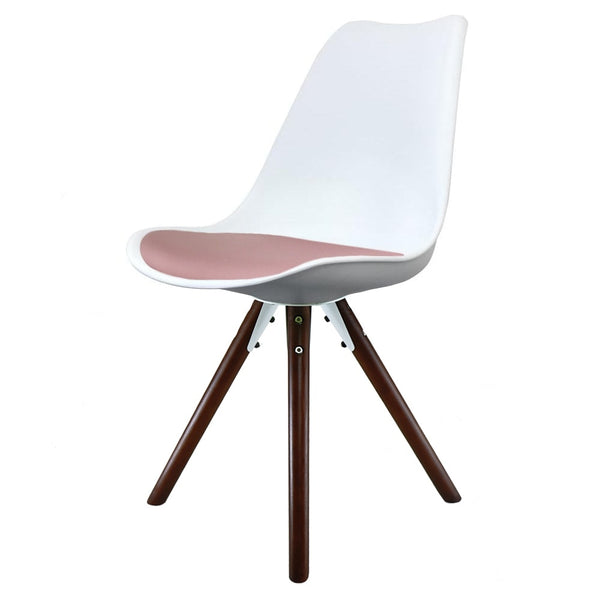Soho White and Blush Pink Dining Chair with Pyramid Dark Wood Legs