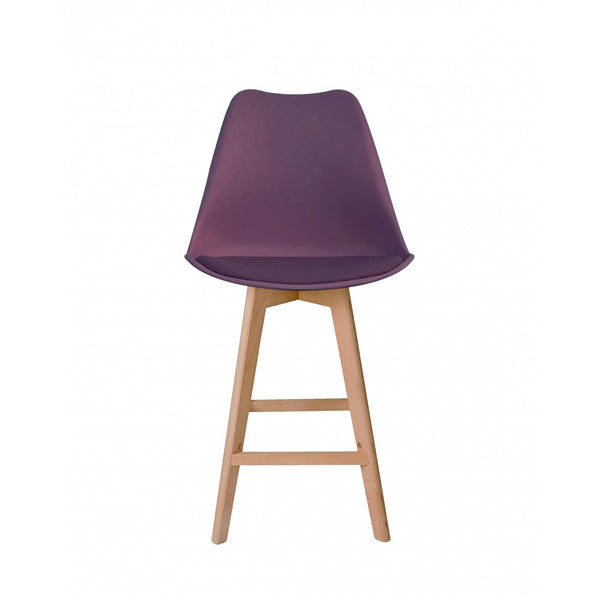 Soho Aubergine Plastic Bar Stool with Light Wood Legs